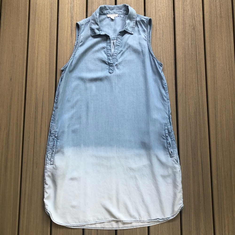 beachlunchlounge Light Blue to White Ombre Sleeveless Chambray Dress - Picture 3 of 10